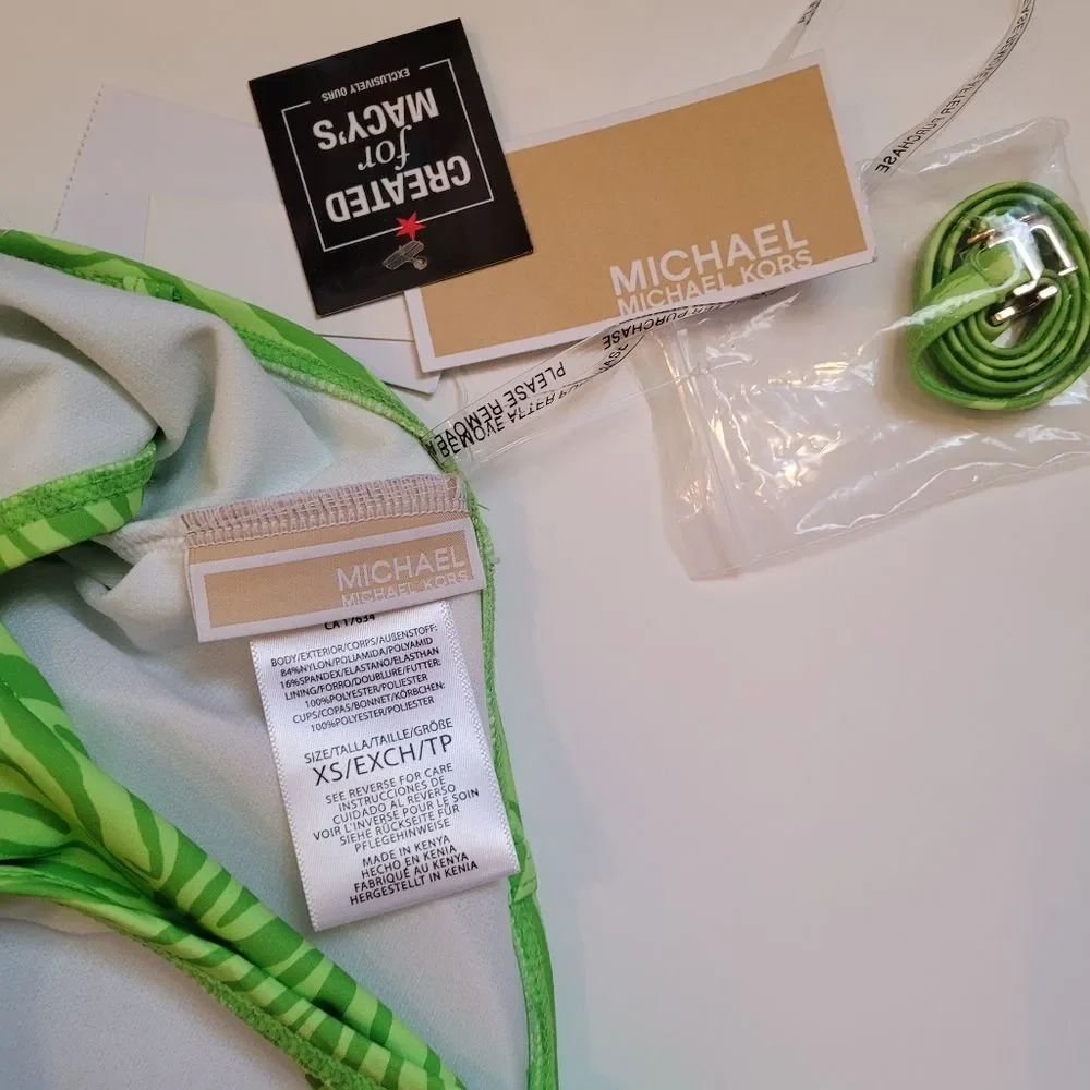 MICHAEL Michael Kors Zebra Print  One-Shoulder Bikini Top Color Green Size XS